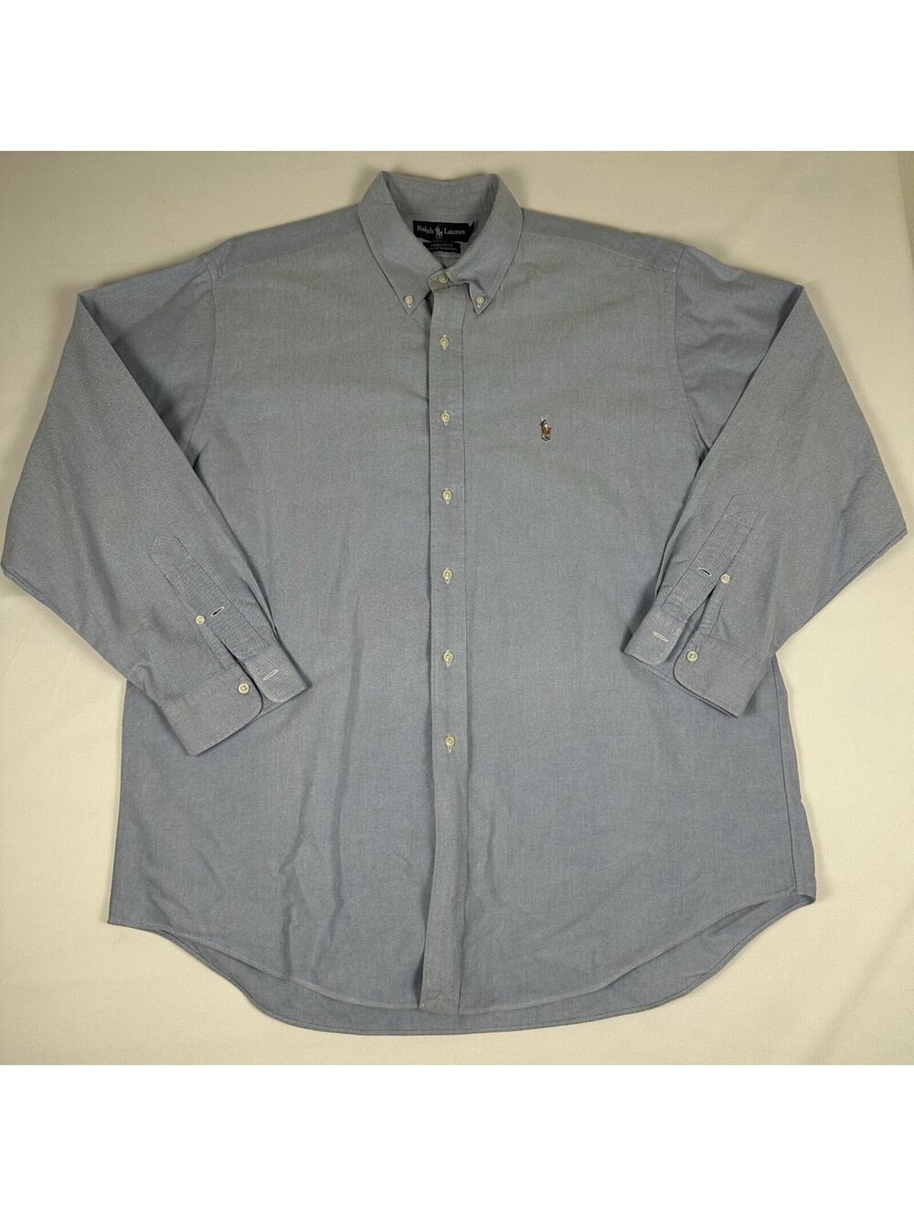 Polo Ralph Lauren Yarmouth Mens 17.5 35 Blue Oxford Button Down Long Sleeve